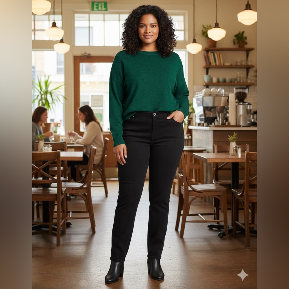 SIZE 20W Denim&Co® Perfect Flex Luxe Pull-On Jean Women's Regular Black